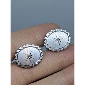Vintage Men's Sterling Silver Simmons Oval Starburst Etched Design Cufflinks